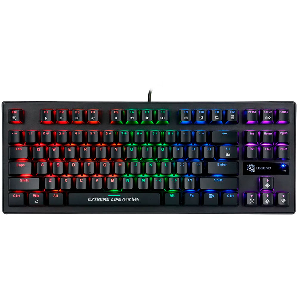 Teclado Gamer Mecânico ELG com 87 Teclas, Iluminação LED 7 cores, Switches Outemu Blue